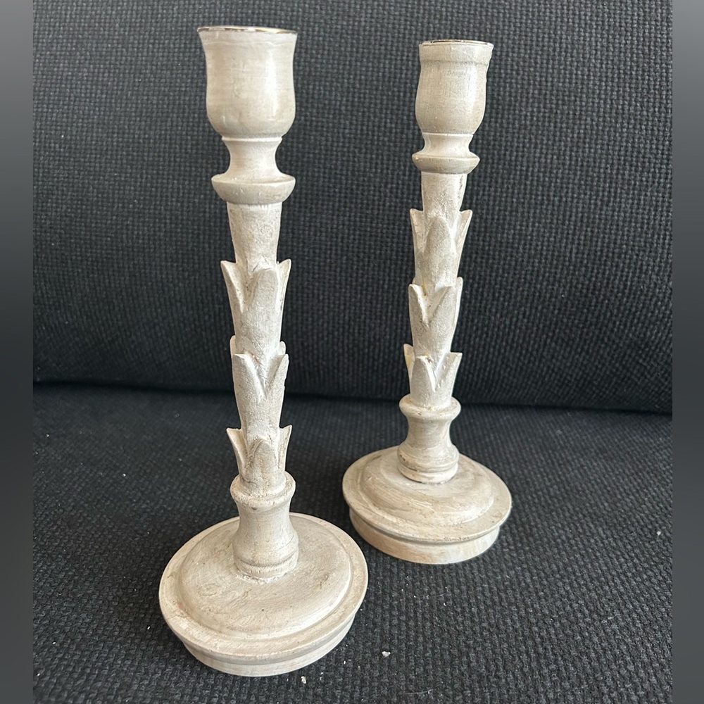 Tall Light Wood Candlestick Holder Set